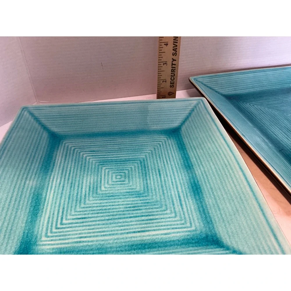 Home Zazen Turquoise Reactive Glaze Square Dinner Plates Set 2 Stoneware 10.5in
